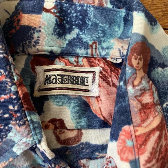 70s funky print polyester button up short sleeve - Picture 2 of 2